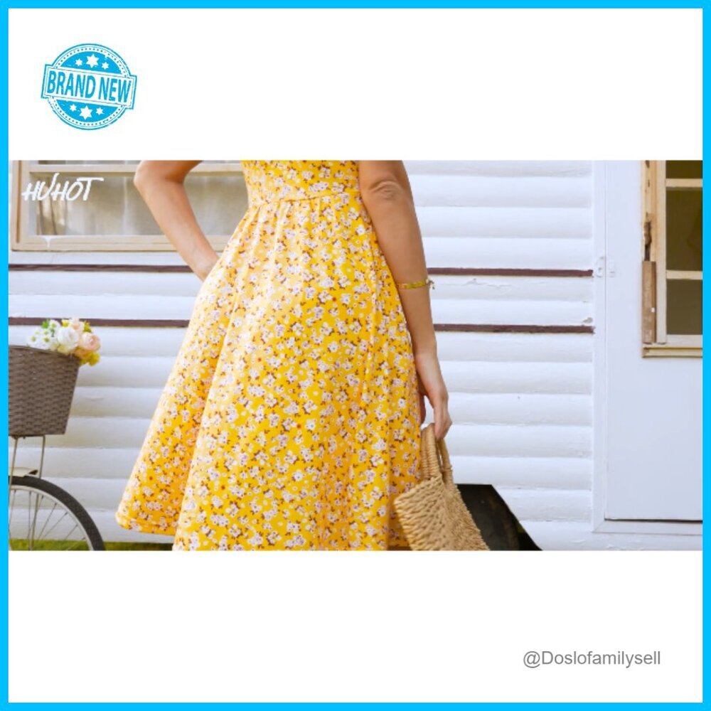 Sleeveless Square Neck A-Line Sundress with Pockets High Waist Midi Casual - Picture 7 of 7